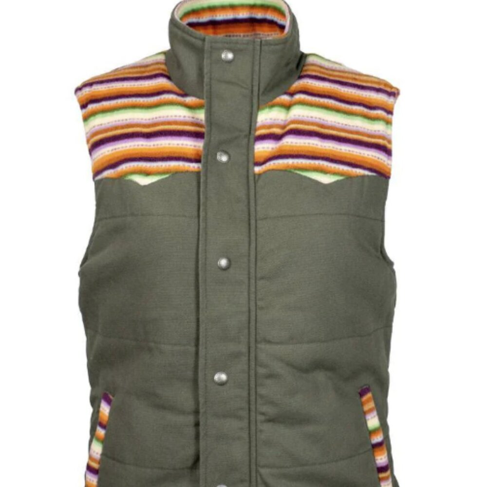 Women’s Hooey Olive Green Vest with Multicolor Stripe Western Yoke